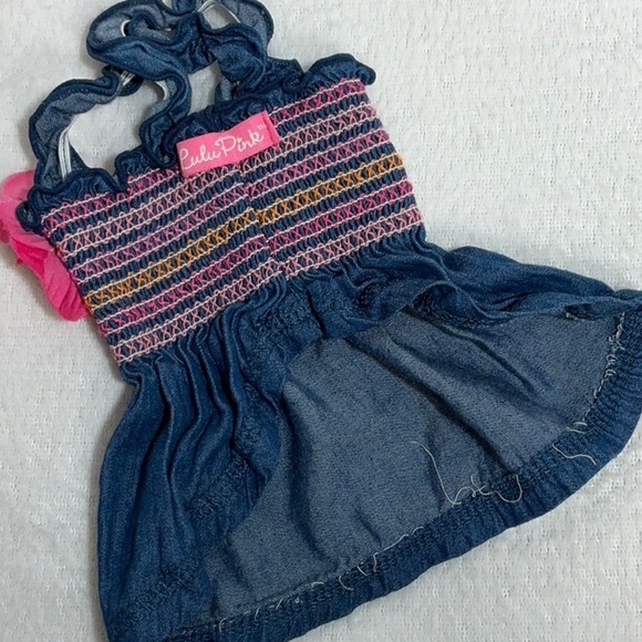 Smocked Chambray Doggy Dress with Pink Flower - Picture 6 of 8